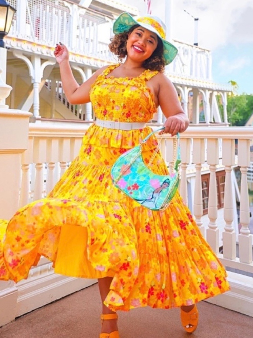 Disney Tiana Color Me Courtney Yellow Floral Maxi Dress